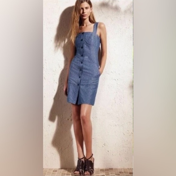 Derek Lam Chambray Indigo Blue Denim Button Front Dress with Pockets, Size M (8) - Picture 1 of 16